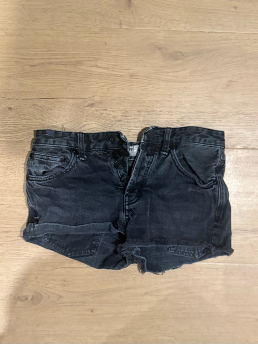 Free People Washed Black Denim Button-Front Shorts